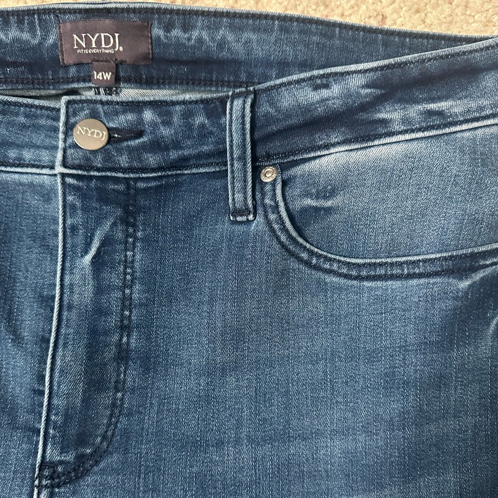 NYDJ Lift Tuck Bootcut Flare Jeans Raw Hem Dark Wash Stretch Size 14W - Picture 3 of 8